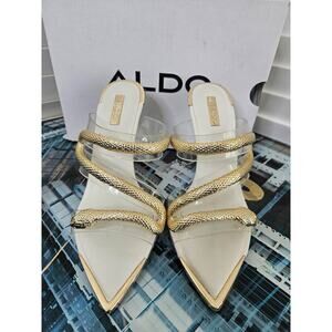 ALDO Najash Gold Snake Strap Clear Mule Heels Women’s 8 EU 38.5 Stiletto